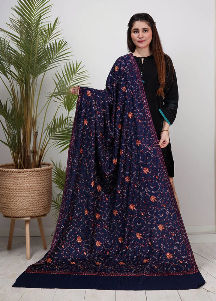 Sanaulla Exclusive Range Pashmina Shawl KPS D-57 Navy Blue - Winter Collection