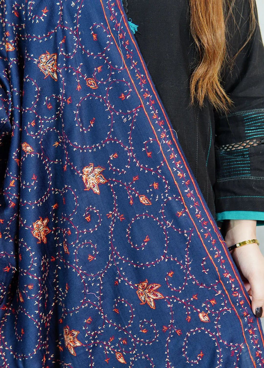 Sanaulla Exclusive Range Pashmina Shawl KPS D-57 Navy Blue - Winter Collection