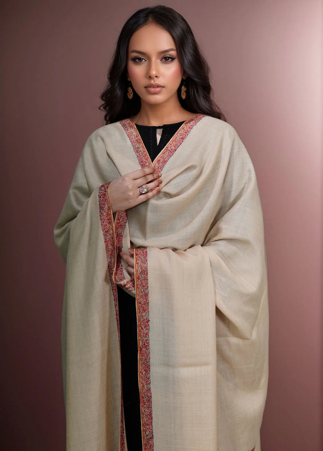 Sanaulla Exclusive Range Pashmina Shawl KPS D-59 Brown 1 - Winter Collection