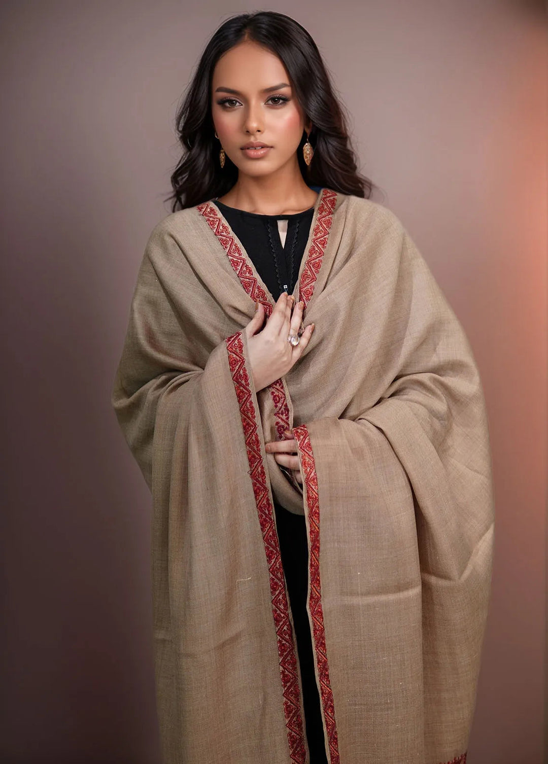 Sanaulla Exclusive Range Pashmina Shawl KPS D-59 Brown - Winter Collection