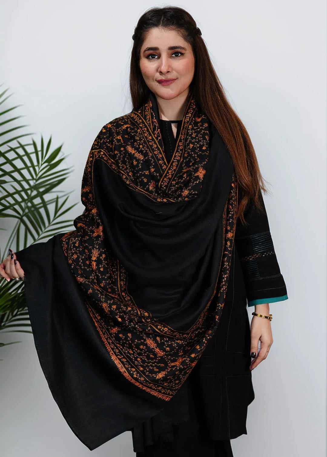 Sanaulla Exclusive Range Pashmina Shawl KPS D-6 Black - Winter Collection