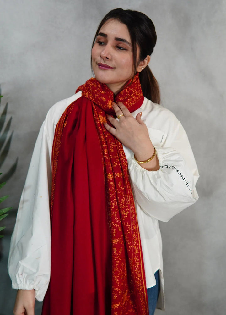 Sanaulla Exclusive Range Pashmina Shawl KPS D-6 Mehroon - Winter Collection