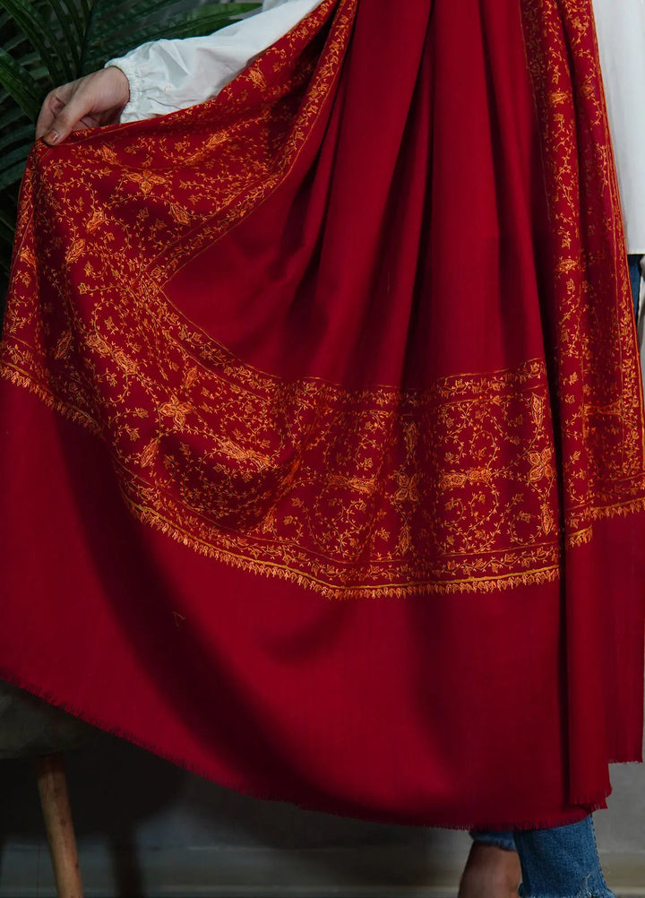 Sanaulla Exclusive Range Pashmina Shawl KPS D-6 Mehroon - Winter Collection