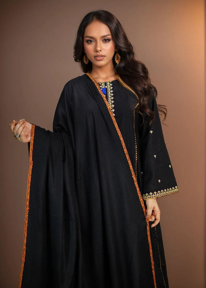Sanaulla Exclusive Range Pashmina Shawl KPS D-62 Black Two - Winter Collection