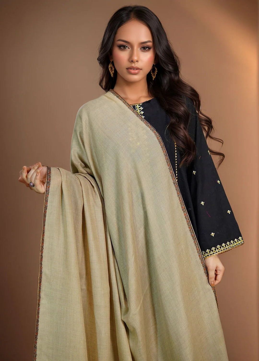 Sanaulla Exclusive Range Pashmina Shawl KPS D-62 Brown 2 - Winter Collection