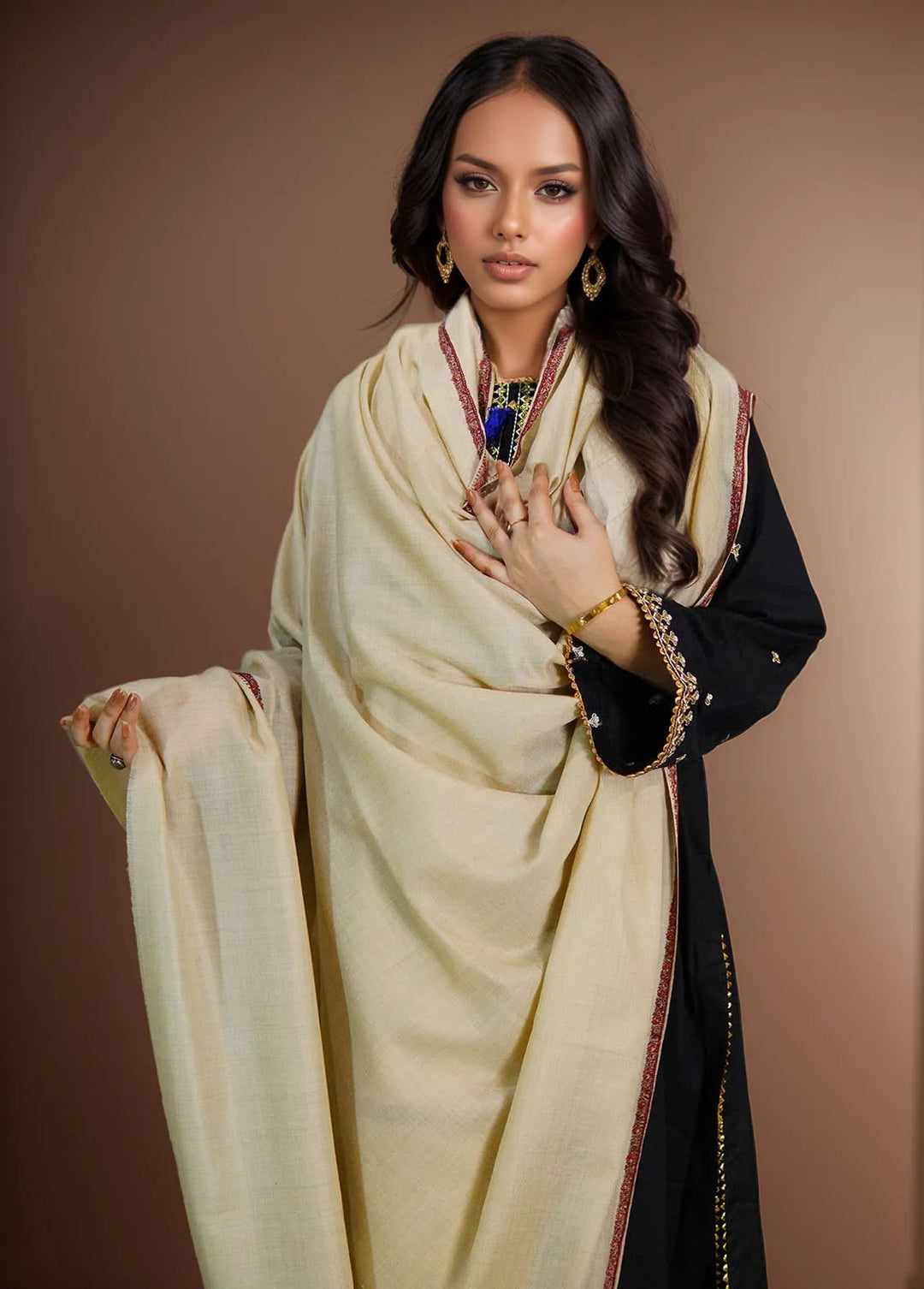 Sanaulla Exclusive Range Pashmina Shawl KPS D-62 Cream 3 - Winter Collection