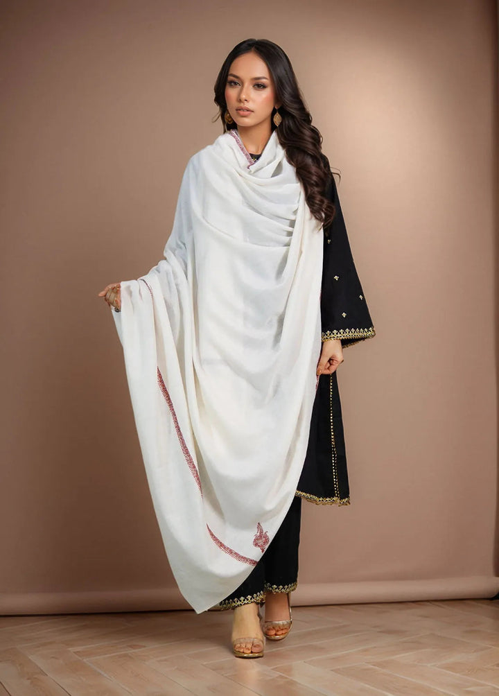 Sanaulla Exclusive Range Pashmina Shawl KPS D-62 Off White 1 - Winter Collection