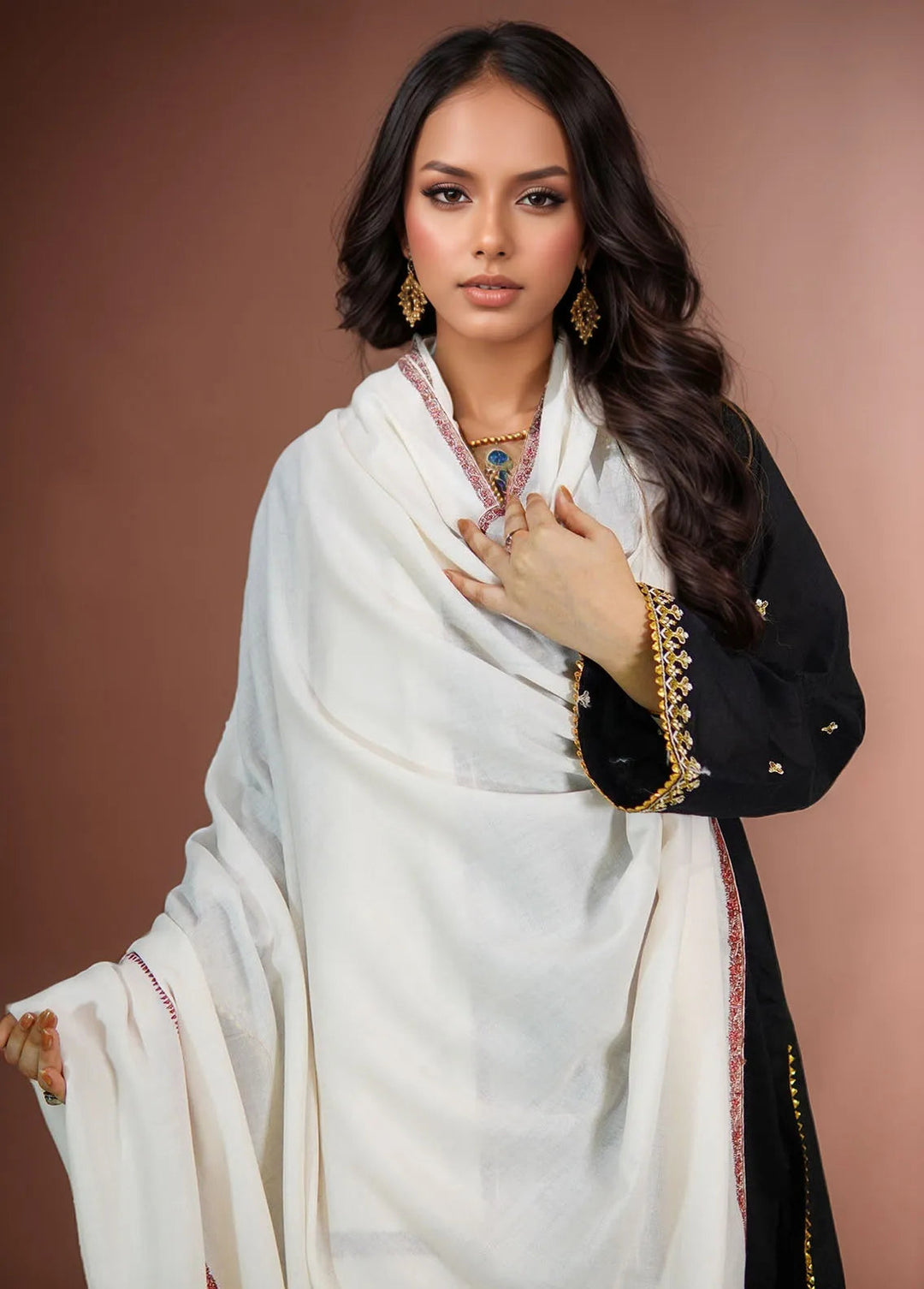 Sanaulla Exclusive Range Pashmina Shawl KPS D-62 Off White 1 - Winter Collection