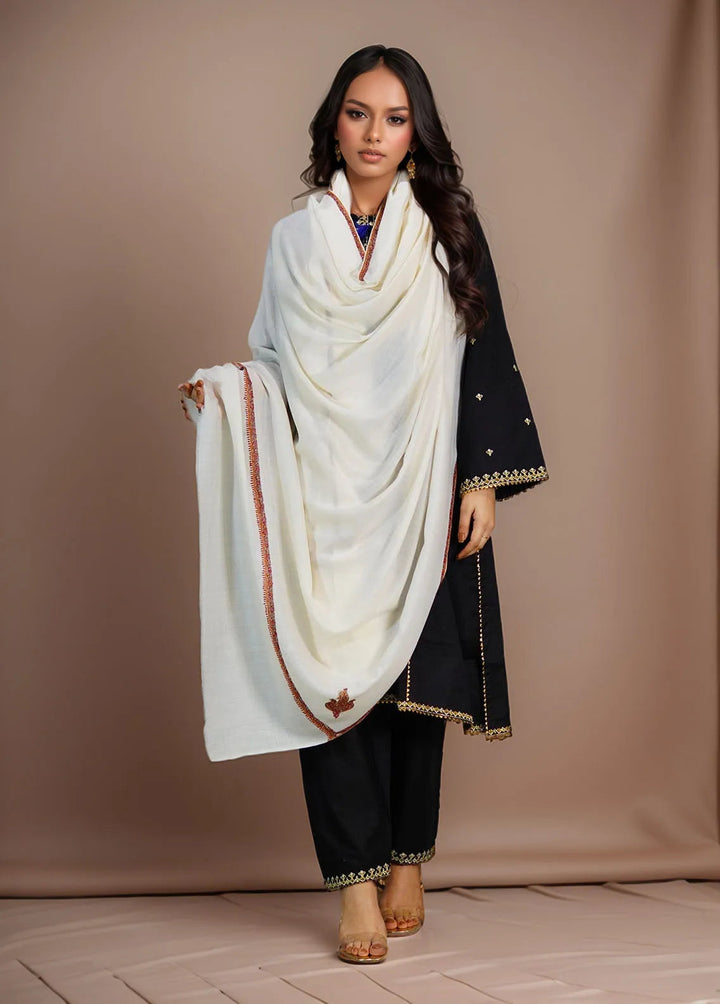 Sanaulla Exclusive Range Pashmina Shawl KPS D-62 Off White 3 - Winter Collection
