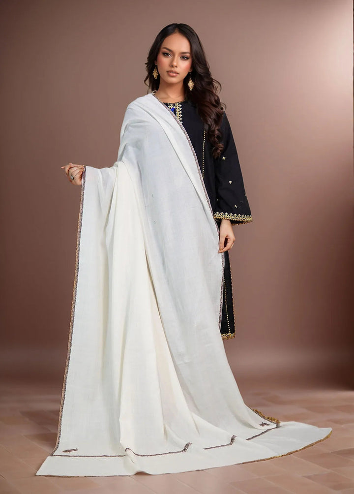 Sanaulla Exclusive Range Pashmina Shawl KPS D-62 Off White - Winter Collection