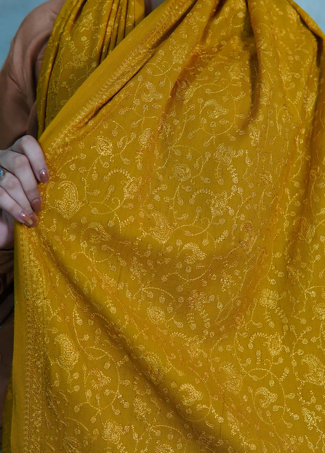 Sanaulla Exclusive Range Pashmina Shawl KPS D-67 Yellow - Winter Collection
