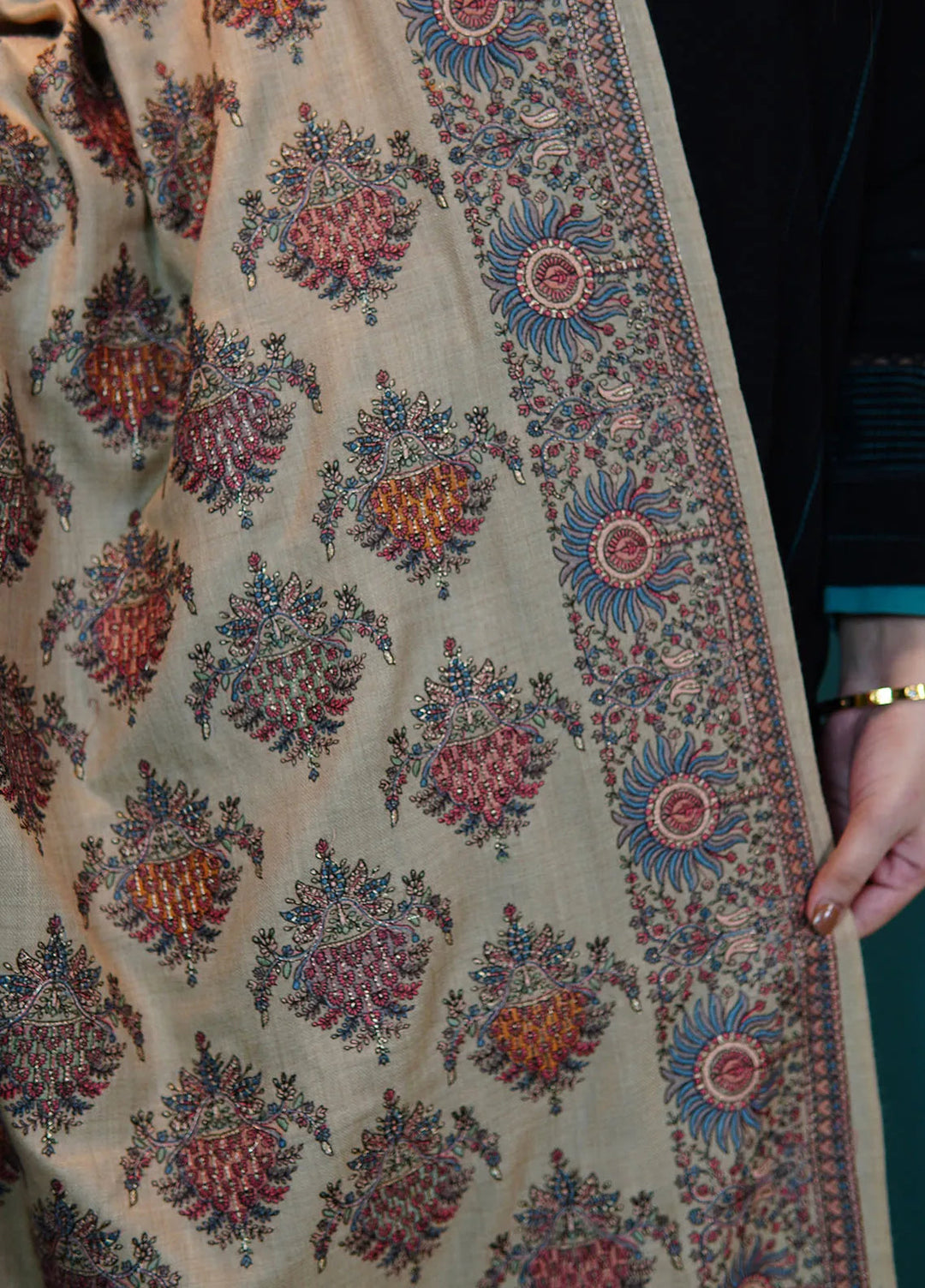 Sanaulla Exclusive Range Pashmina Shawl KPS D-8 Light Brown - Winter Collection