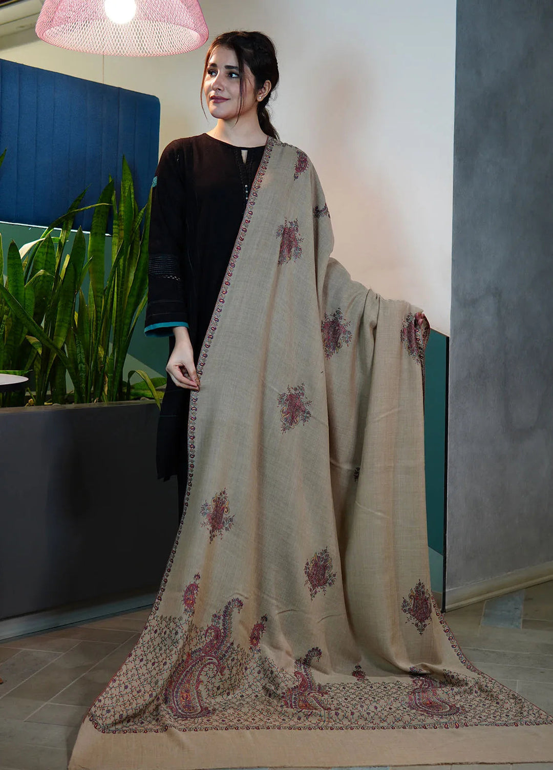 Sanaulla Exclusive Range Pashmina Shawl KPS D-86 Beige - Winter Collection