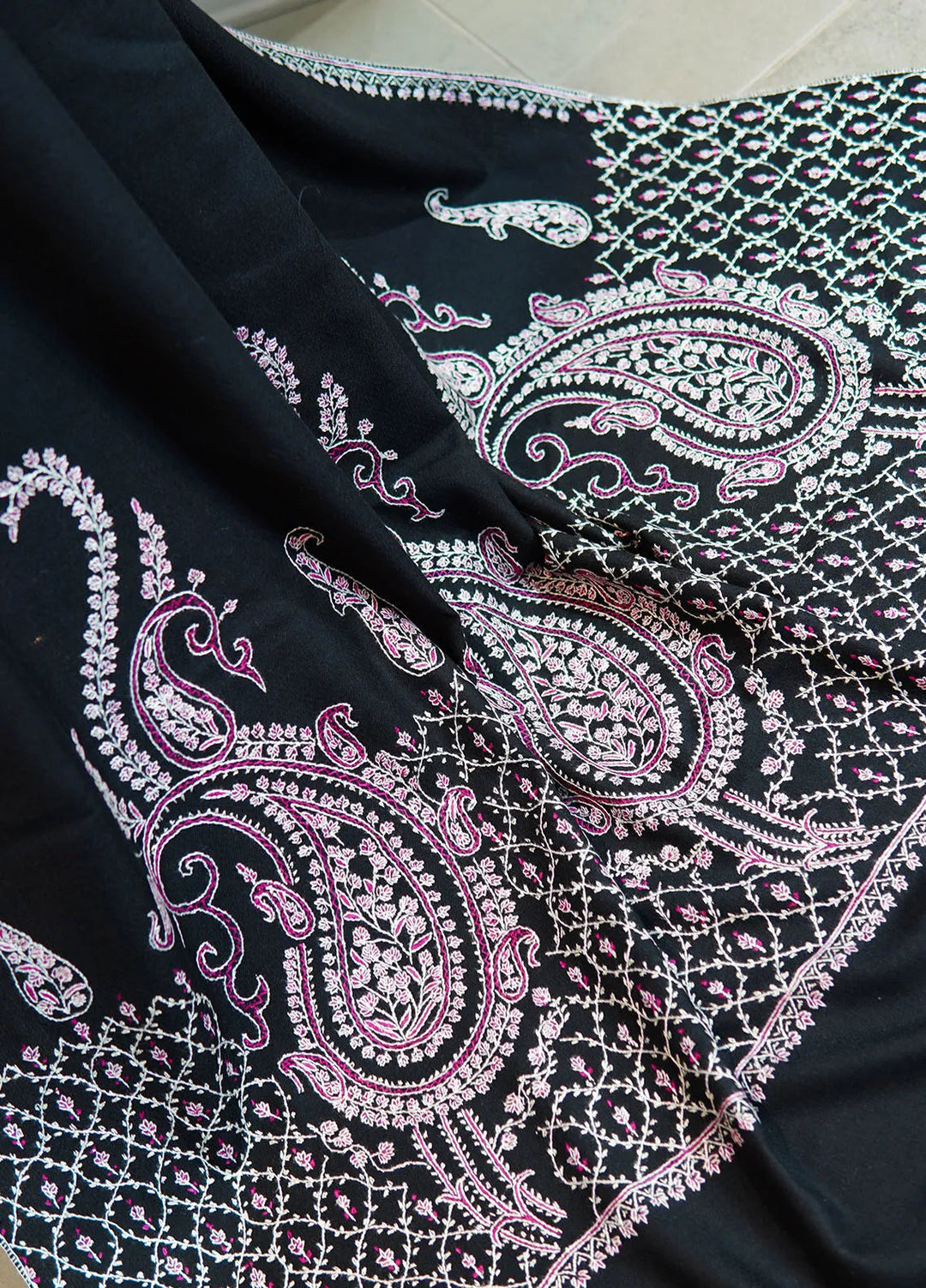 Sanaulla Exclusive Range Pashmina Shawl KPS D-86 Black 1 - Winter Collection