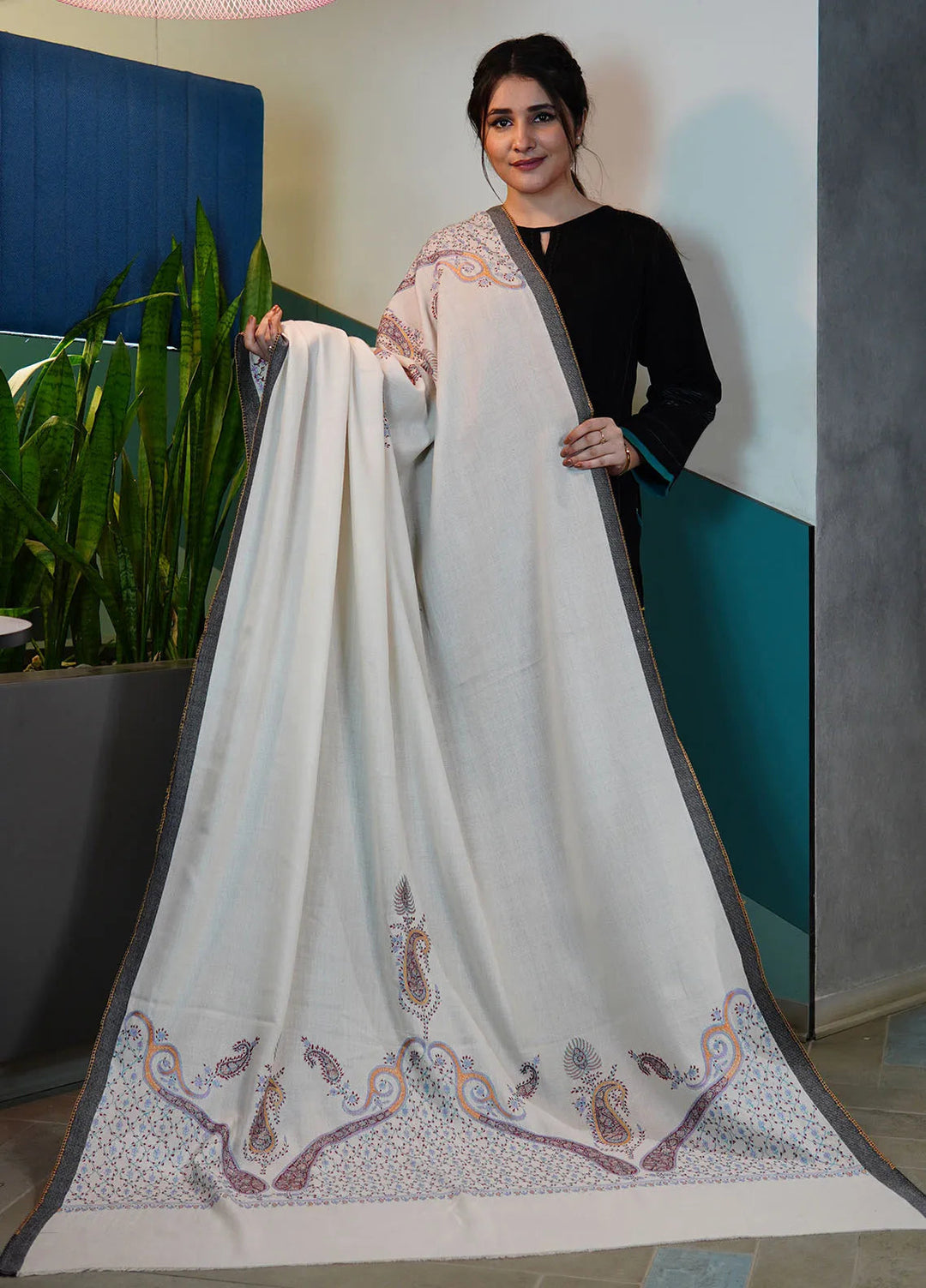 Sanaulla Exclusive Range Pashmina Shawl KPS D-86 Cream - Winter Collection