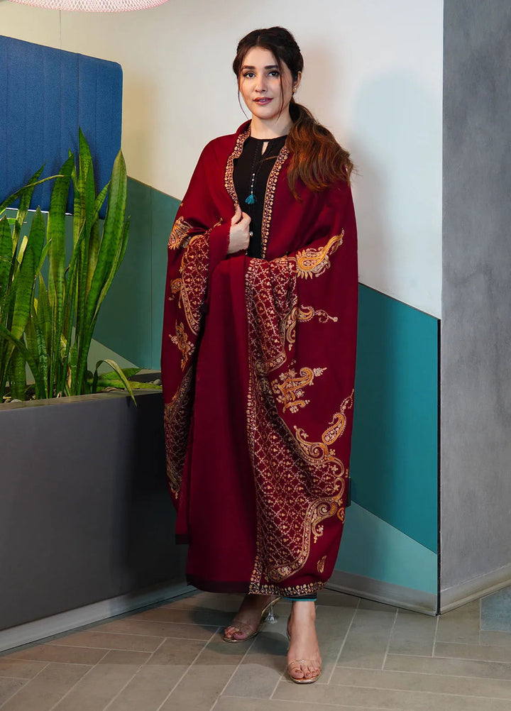 Sanaulla Exclusive Range Pashmina Shawl KPS D-86 Mehroon - Winter Collection