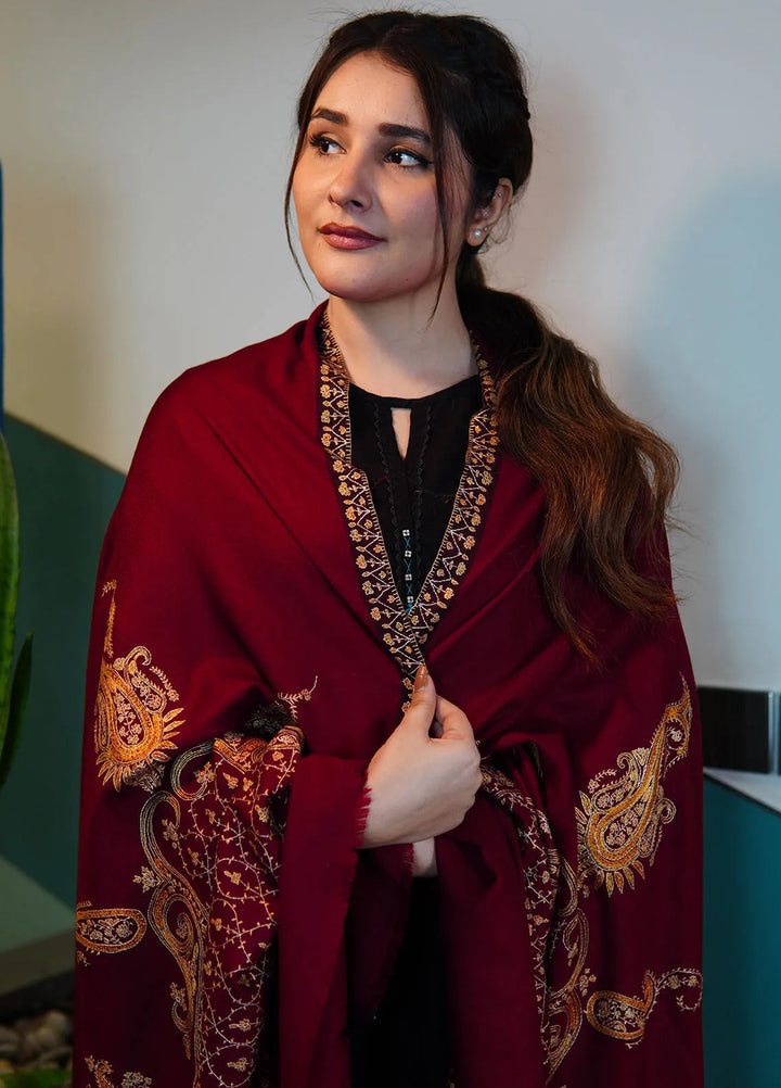 Sanaulla Exclusive Range Pashmina Shawl KPS D-86 Mehroon - Winter Collection