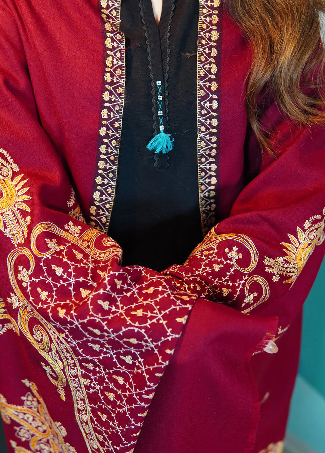 Sanaulla Exclusive Range Pashmina Shawl KPS D-86 Mehroon - Winter Collection