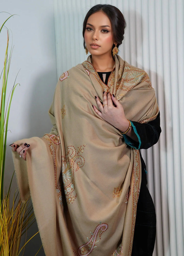 Sanaulla Exclusive Range Pashmina Shawl KPS D-89 Fawn - Winter Collection