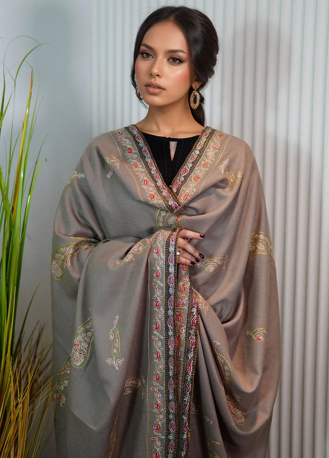 Sanaulla Exclusive Range Pashmina Shawl KPS D-89 Grey - Winter Collection