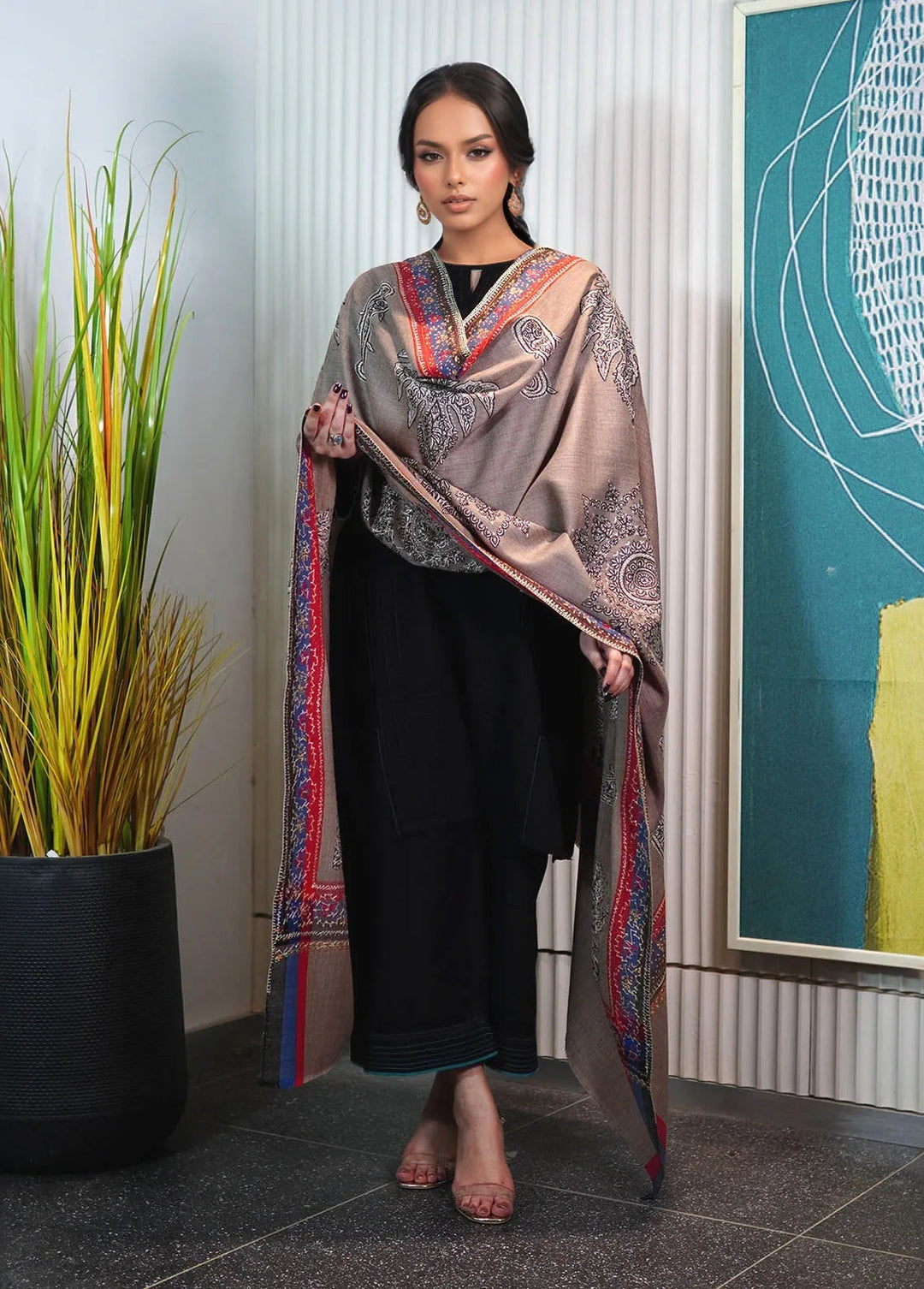 Sanaulla Exclusive Range Pashmina Shawl KPS D-89 Light Brown - Winter Collection