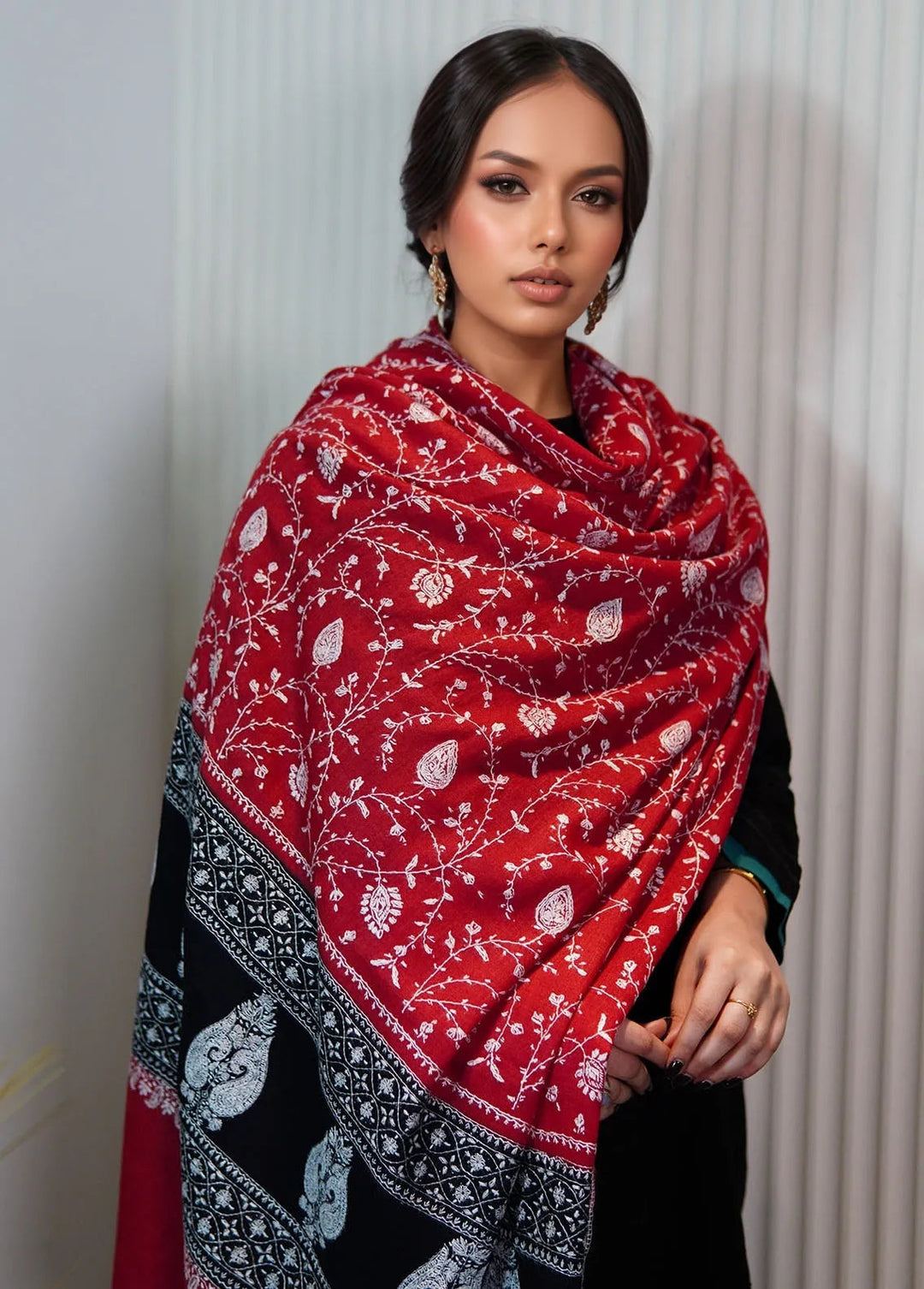 Sanaulla Exclusive Range Pashmina Shawl KPS D-94 Mehroon - Winter Collection