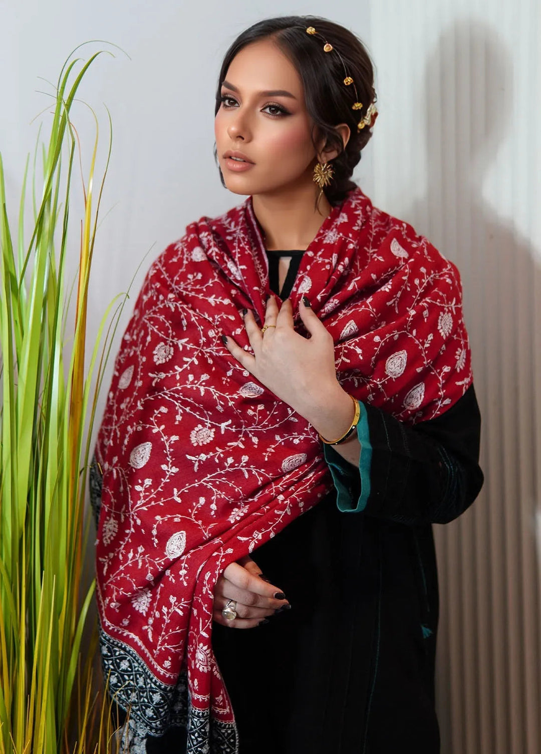 Sanaulla Exclusive Range Pashmina Shawl KPS D-94 Mehroon - Winter Collection