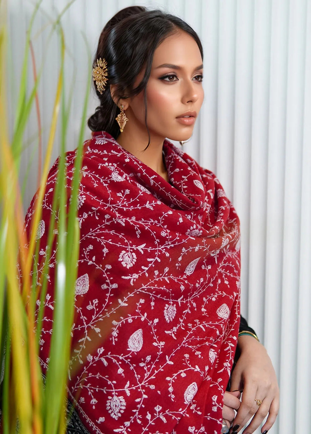 Sanaulla Exclusive Range Pashmina Shawl KPS D-94 Mehroon - Winter Collection