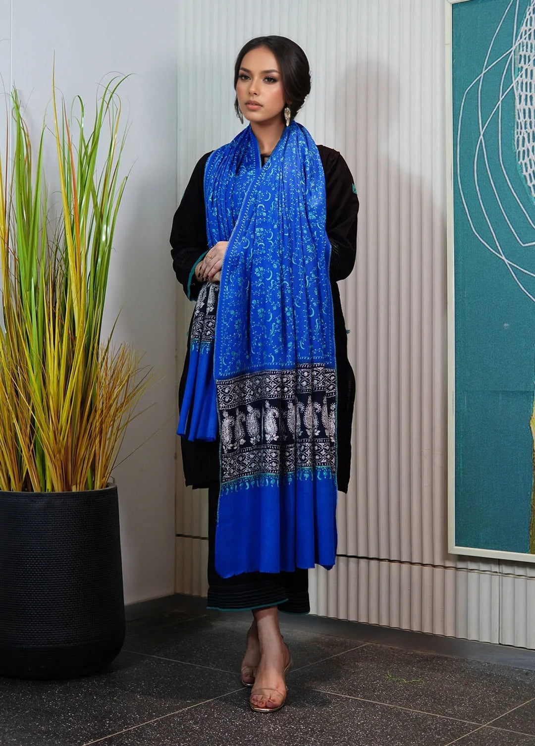 Sanaulla Exclusive Range Pashmina Shawl KPS D-94 Sky Blue - Winter Collection