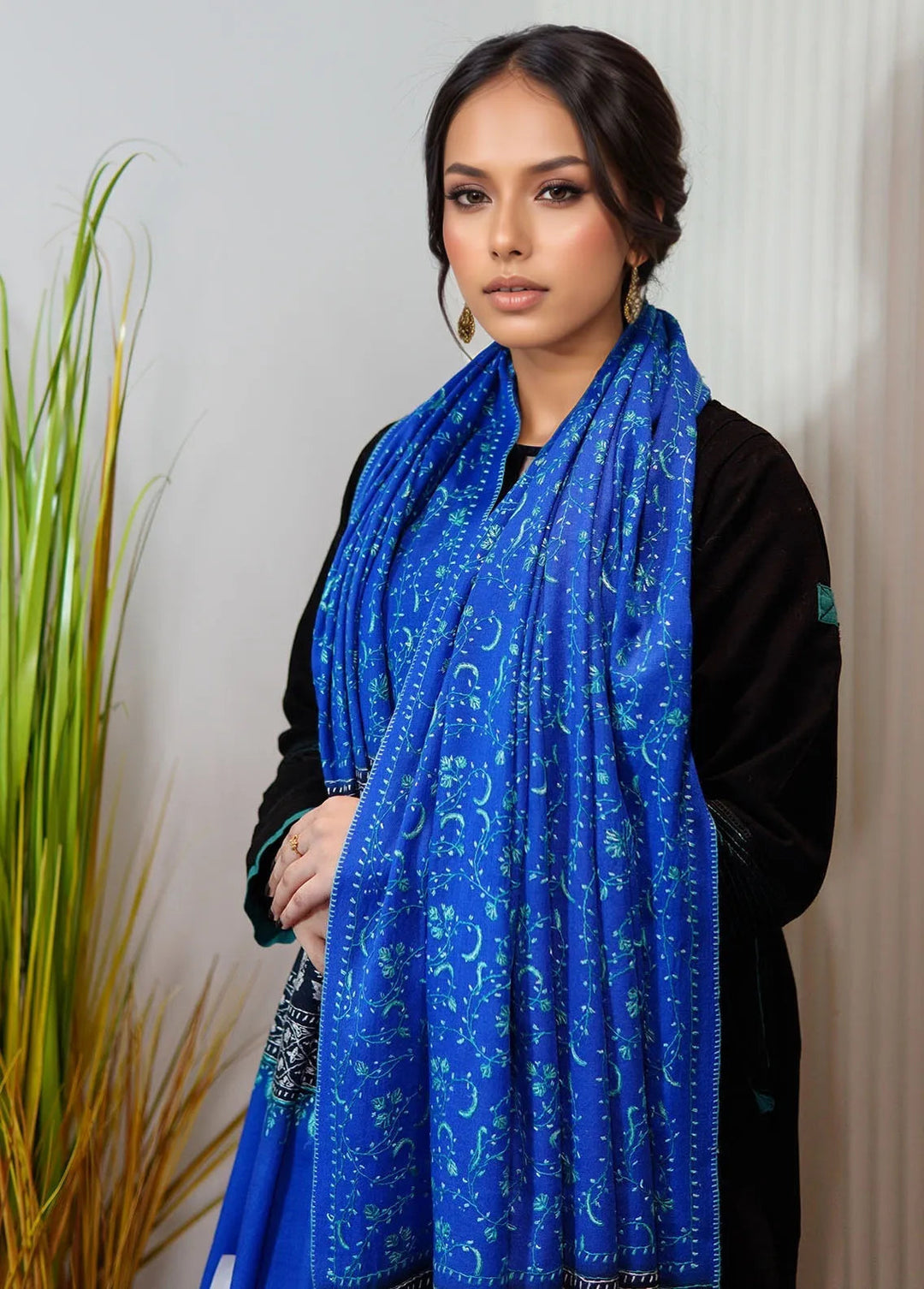 Sanaulla Exclusive Range Pashmina Shawl KPS D-94 Sky Blue - Winter Collection