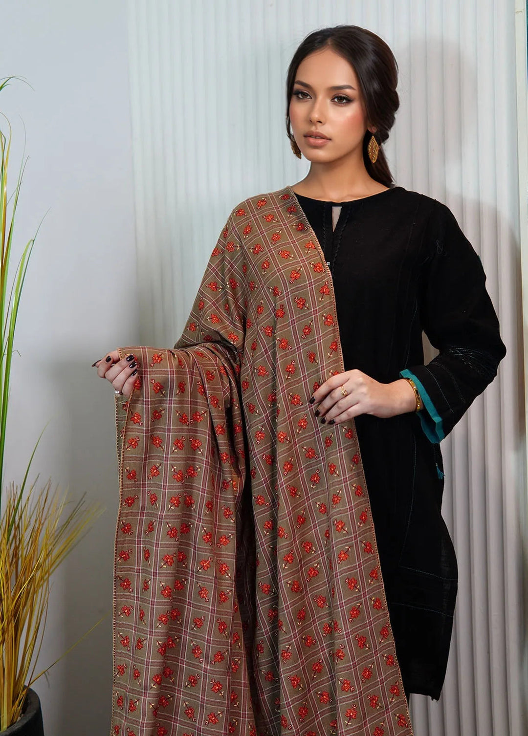 Sanaulla Exclusive Range Pashmina Shawl KPS D-95 Mehandi - Winter Collection