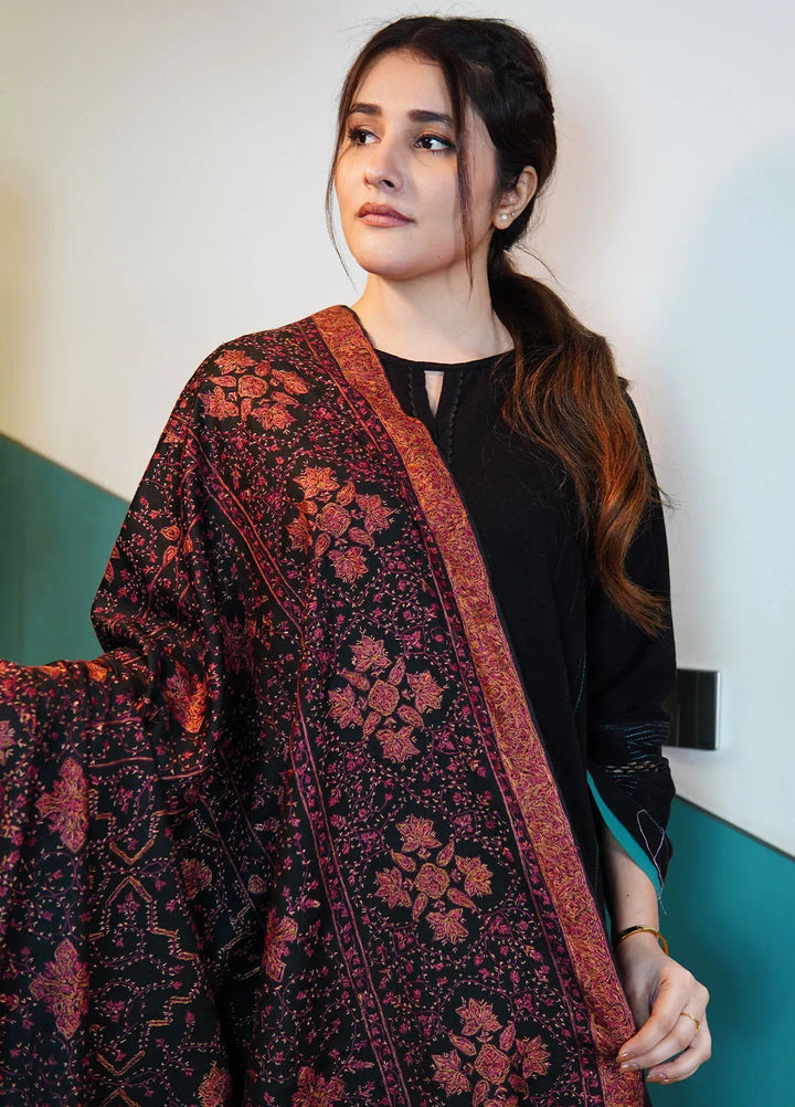 Sanaulla Exclusive Range Pashmina Shawl KPS D-97 Black - Winter Collection