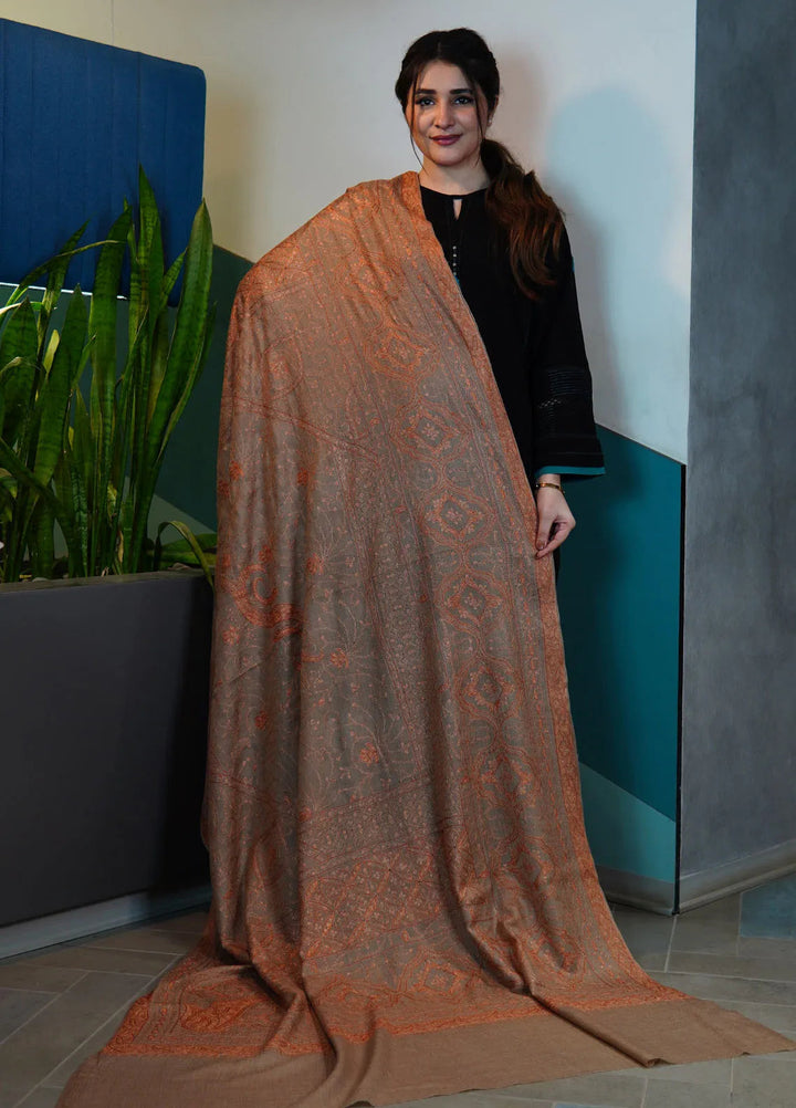 Sanaulla Exclusive Range Pashmina Shawl KPS D-97 Brown - Winter Collection