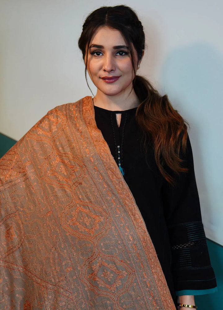Sanaulla Exclusive Range Pashmina Shawl KPS D-97 Brown - Winter Collection