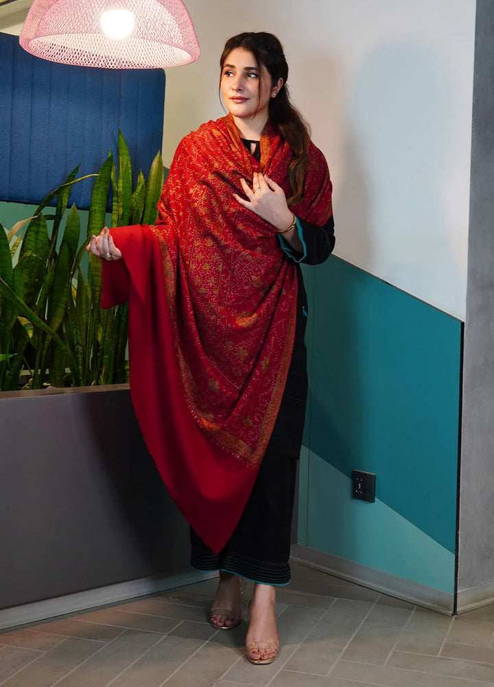 Sanaulla Exclusive Range Pashmina Shawl KPS D-97 Red - Winter Collection