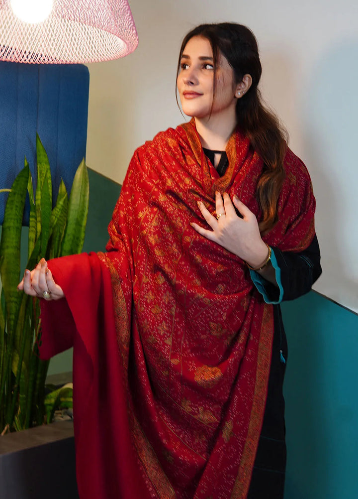 Sanaulla Exclusive Range Pashmina Shawl KPS D-97 Red - Winter Collection