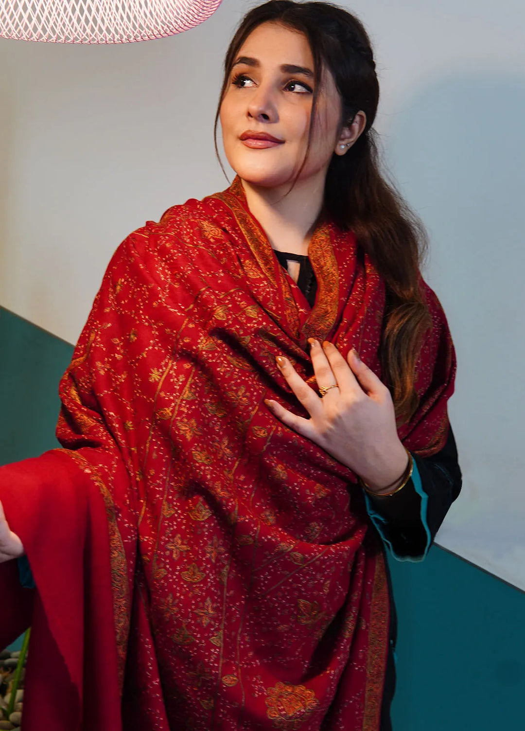 Sanaulla Exclusive Range Pashmina Shawl KPS D-97 Red - Winter Collection
