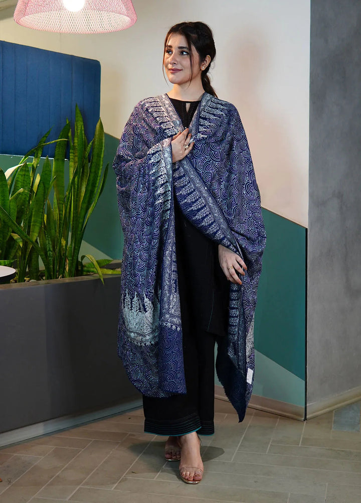 Sanaulla Exclusive Range Pashmina Shawl KPS D-98 Blue - Winter Collection