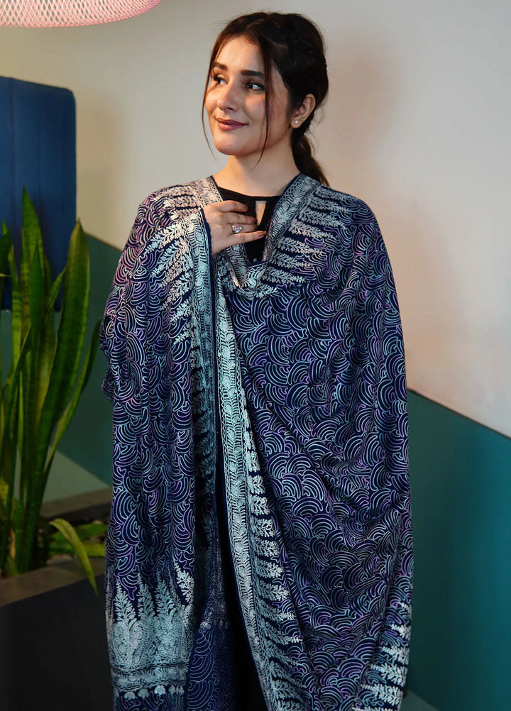 Sanaulla Exclusive Range Pashmina Shawl KPS D-98 Blue - Winter Collection