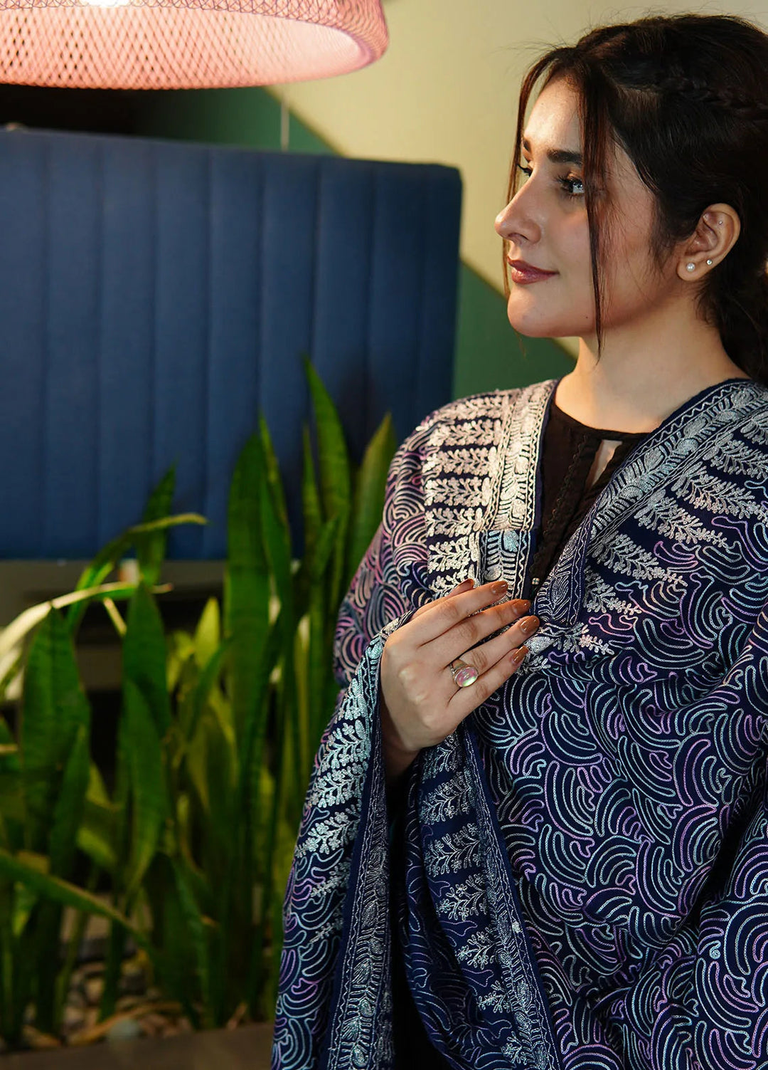 Sanaulla Exclusive Range Pashmina Shawl KPS D-98 Blue - Winter Collection