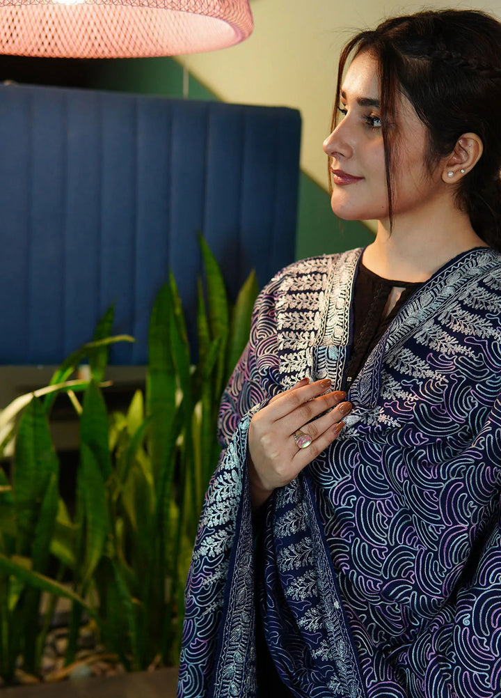 Sanaulla Exclusive Range Pashmina Shawl KPS D-98 Blue - Winter Collection