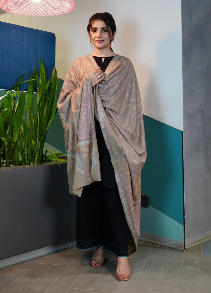 Sanaulla Exclusive Range Pashmina Shawl KPS D-98 Fawn - Winter Collection