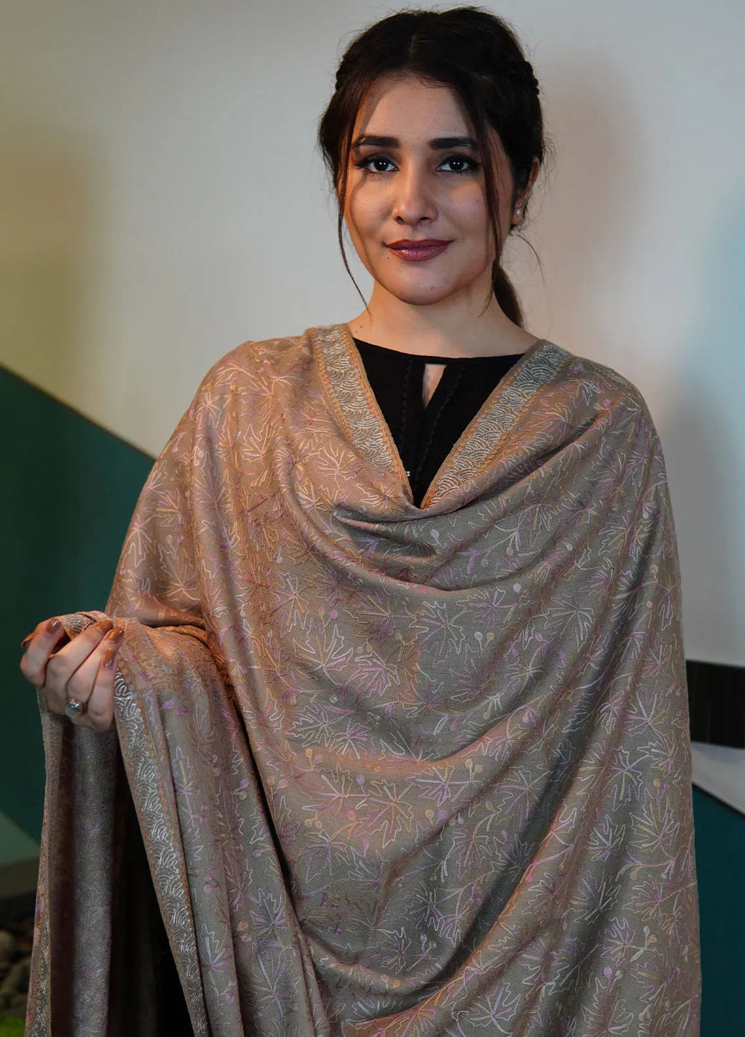 Sanaulla Exclusive Range Pashmina Shawl KPS D-98 Fawn - Winter Collection