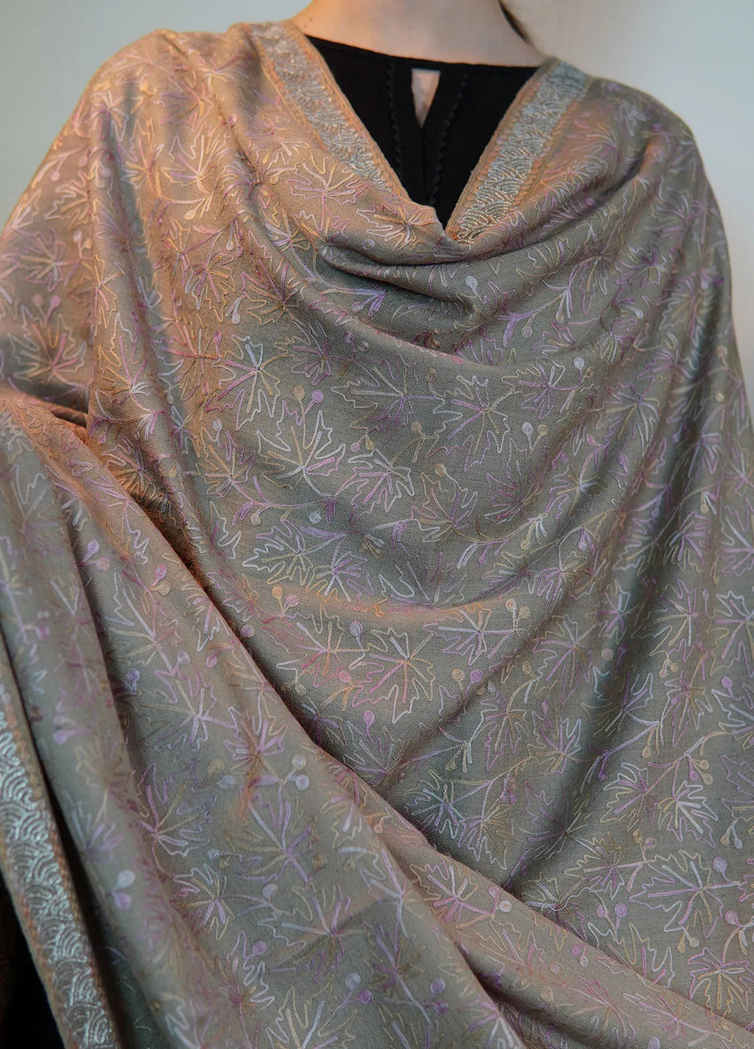 Sanaulla Exclusive Range Pashmina Shawl KPS D-98 Fawn - Winter Collection