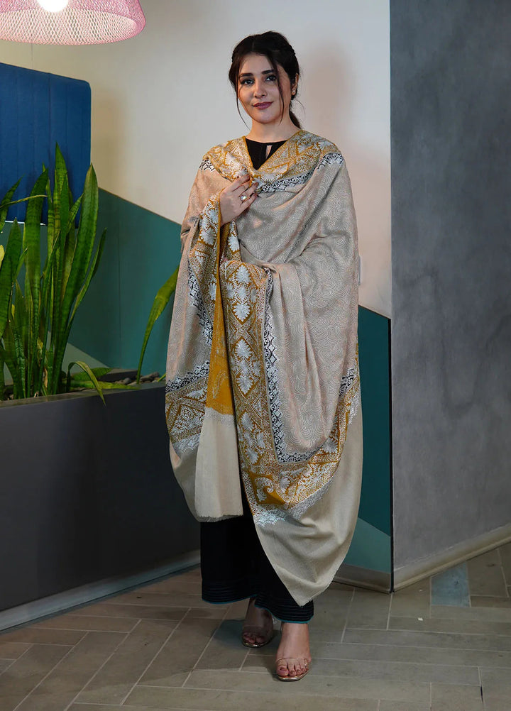 Sanaulla Exclusive Range Pashmina Shawl KPS D-98 Light Brown - Winter Collection