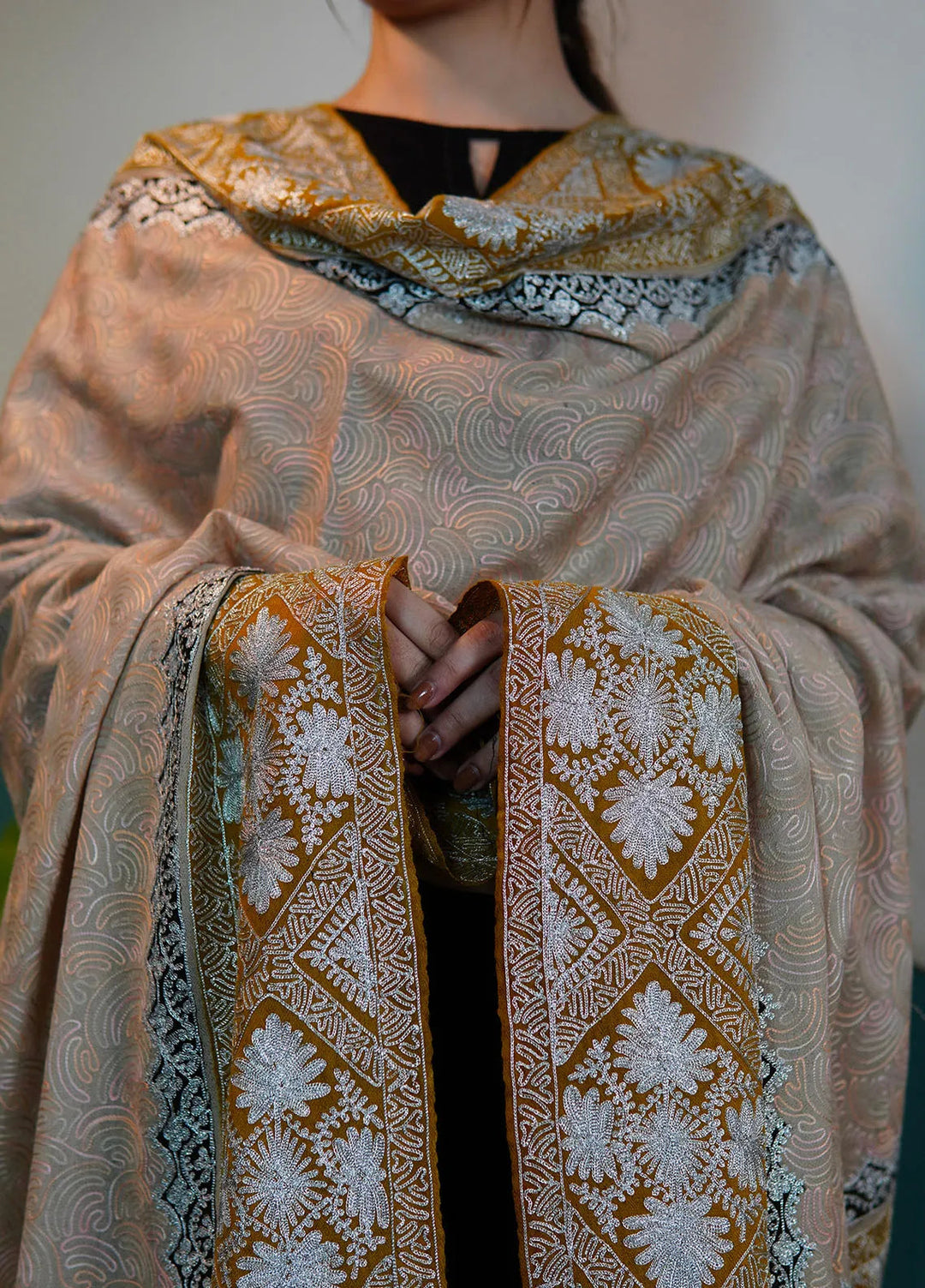 Sanaulla Exclusive Range Pashmina Shawl KPS D-98 Light Brown - Winter Collection