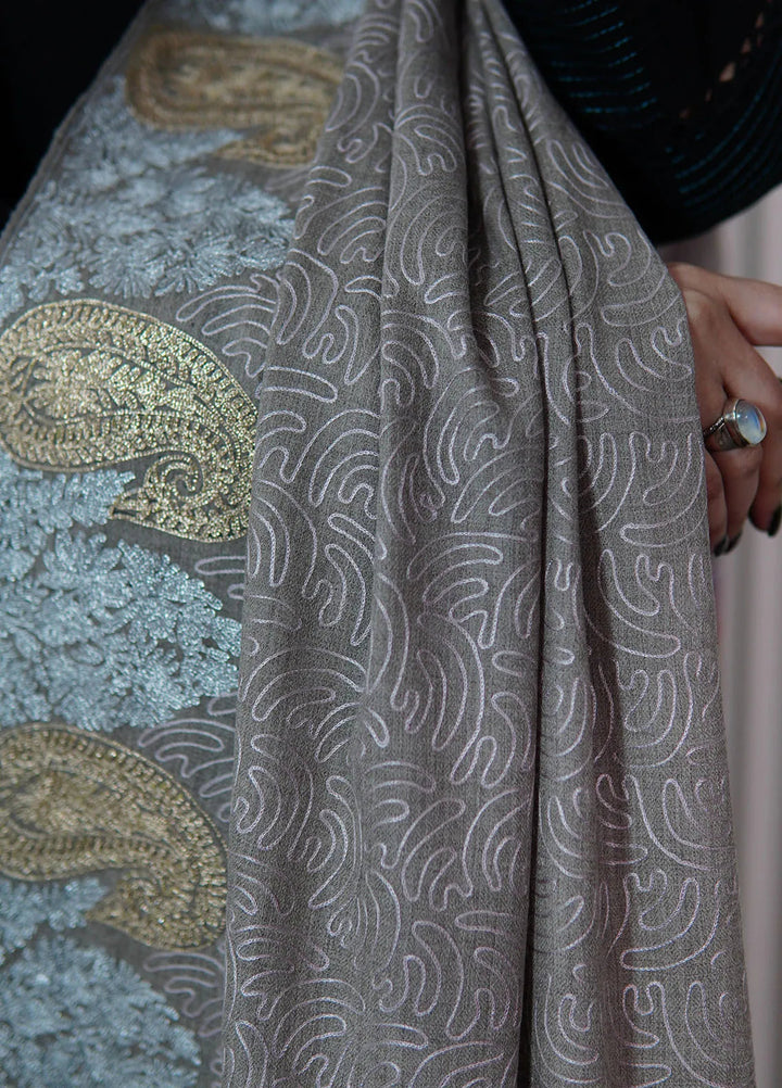 Sanaulla Exclusive Range Pashmina Shawl KPS D-98 Light Grey - Winter Collection