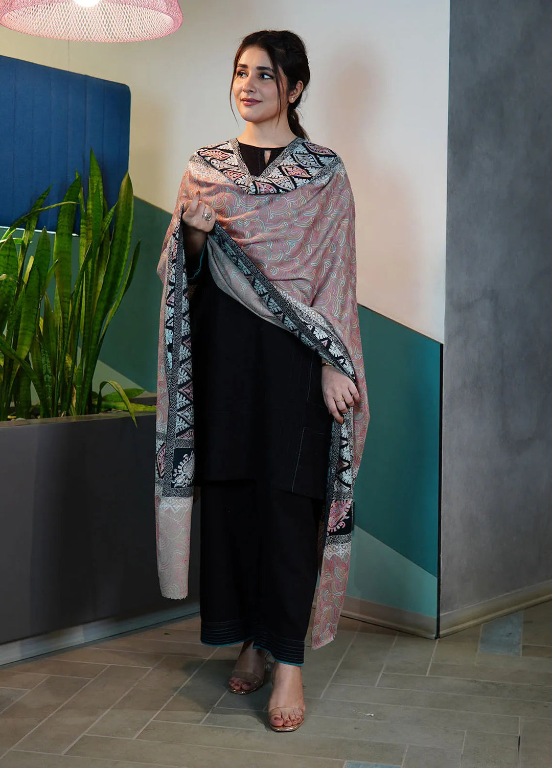 Sanaulla Exclusive Range Pashmina Shawl KPS D-98 Peach - Winter Collection
