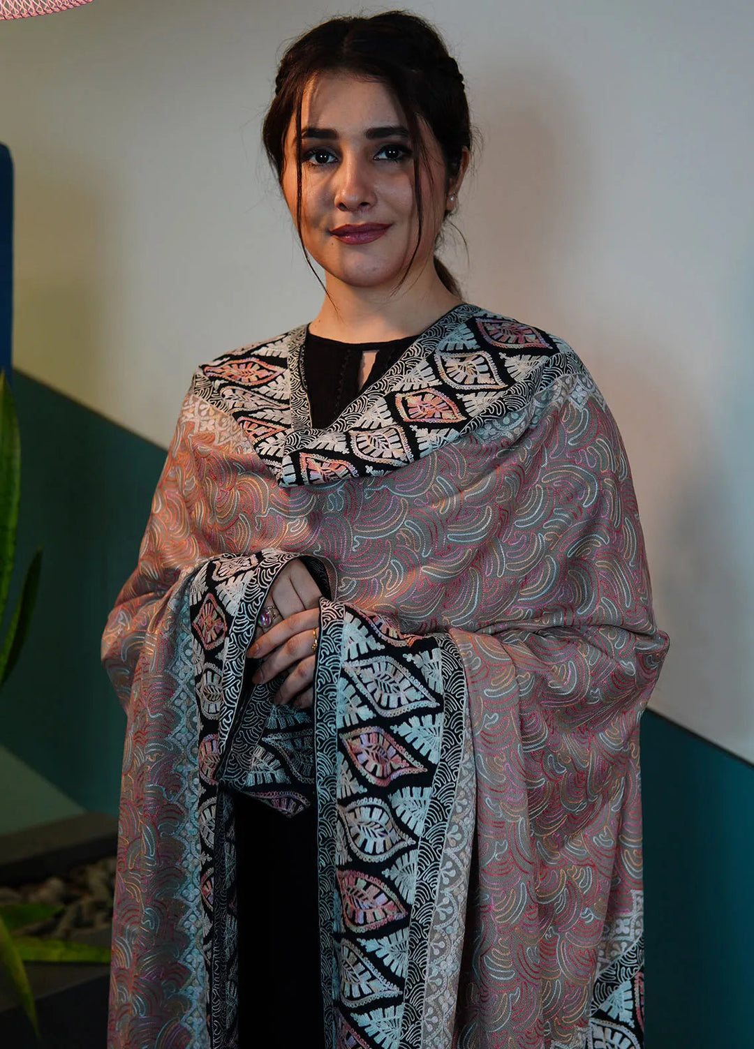 Sanaulla Exclusive Range Pashmina Shawl KPS D-98 Peach - Winter Collection