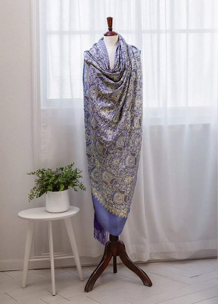 Sanaulla Exclusive Range Pashmina Shawl MAMA D-1 Light Blue - Winter Collection